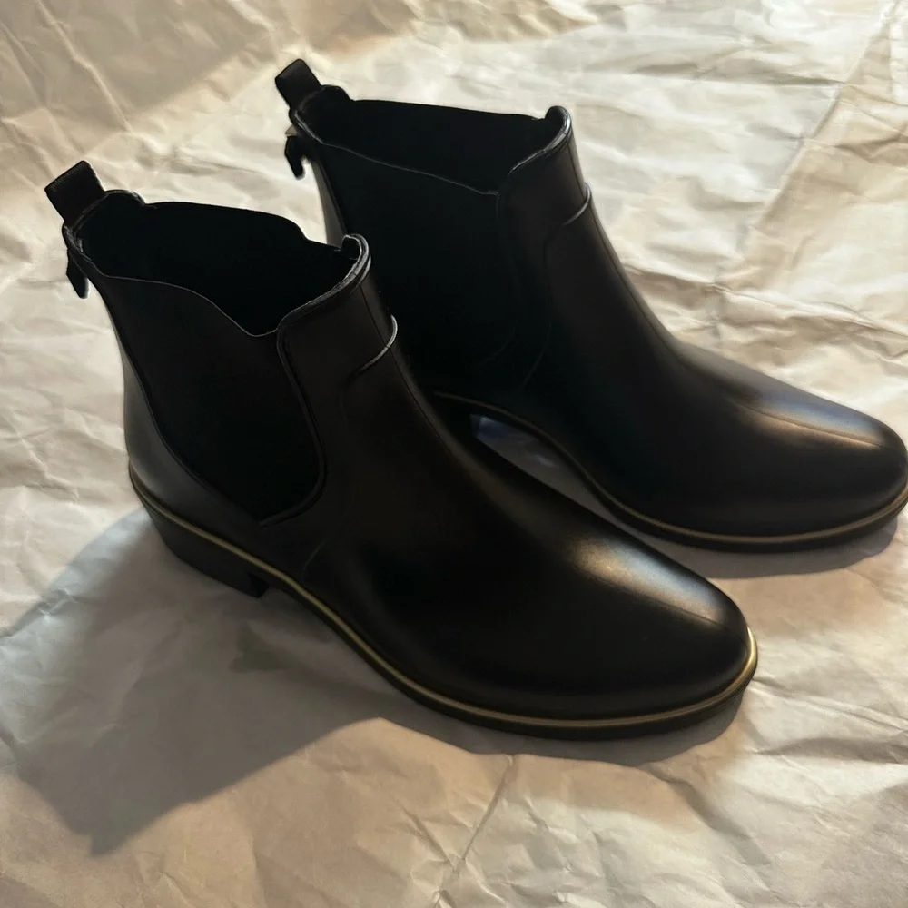 Kate Spade Black Ankle Booties with Gold Trim